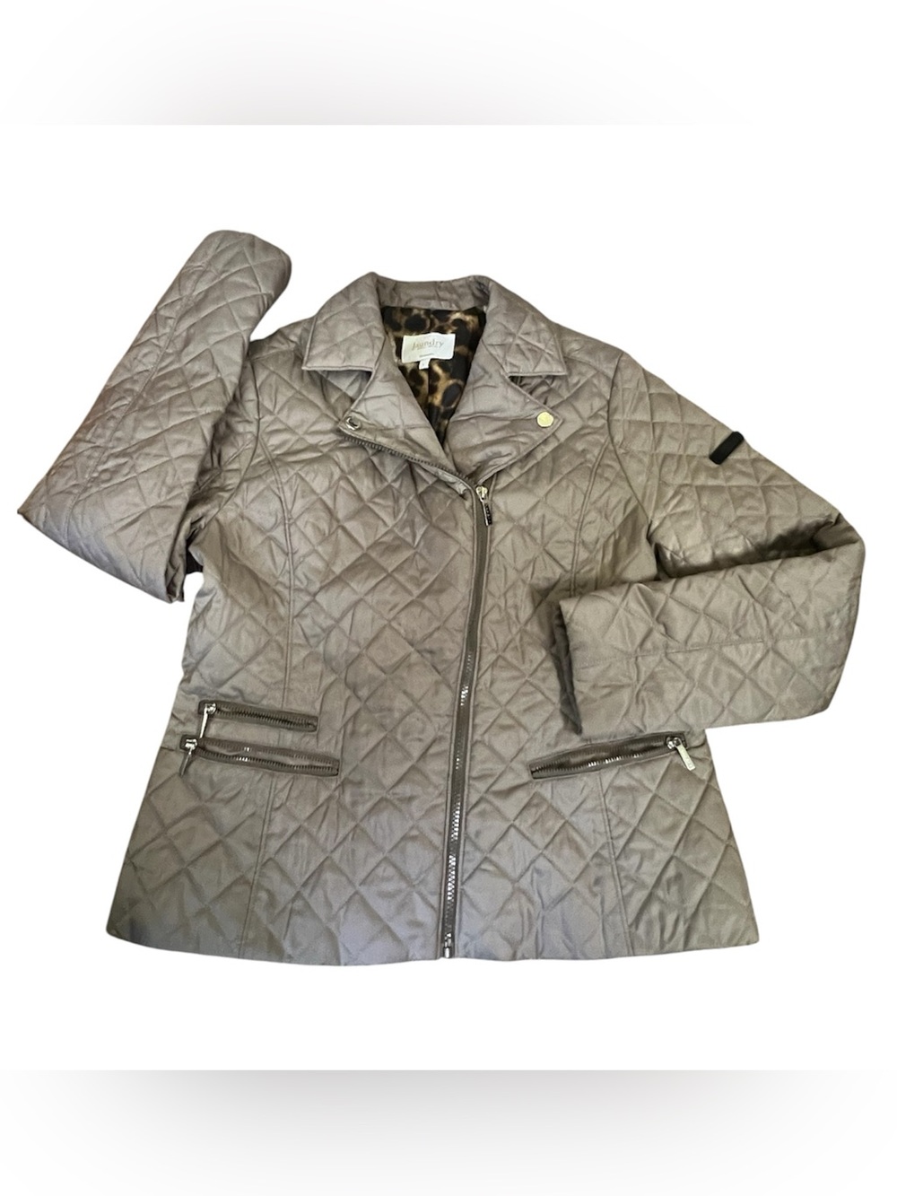 Laundry by Shelli Segal tan quilted moto jacket L